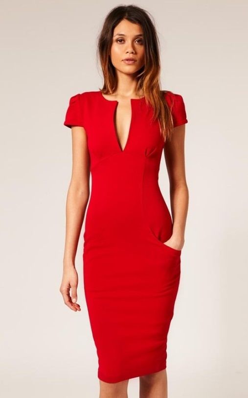 Red Ponti Pencil Dress